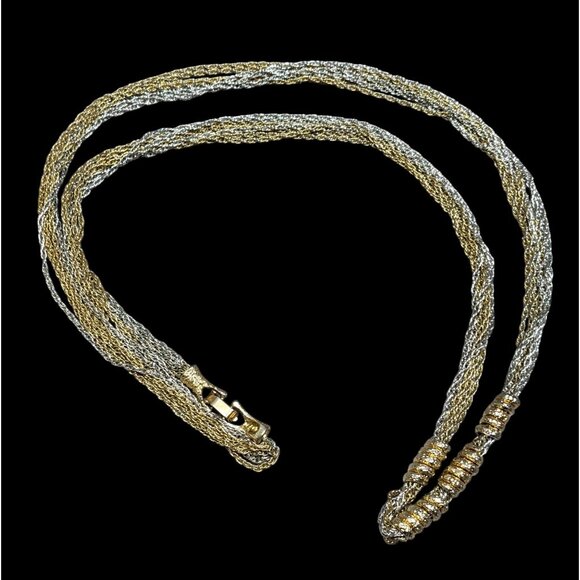 Vintage Brutalist Chain And Coil Beaded Silver And Gold Tone Necklace - Picture 1 of 6